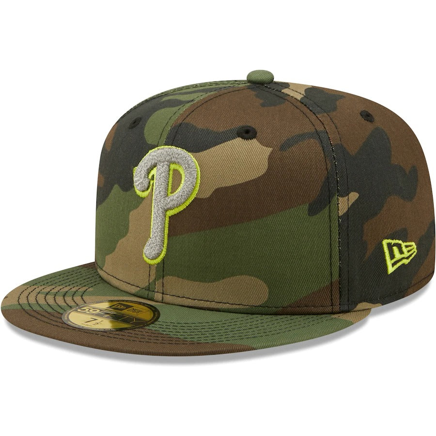 New Era Philadelphia Phillies Camo Cooperstown Collection 2008 World Series Woodland Reflective Undervisor 59FIFTY Fitted Hat