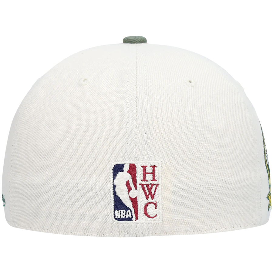 Mitchell & Ness Seattle SuperSonics Cream Hardwood Classics 40th Team Anniversary Patch Off White Camo Fitted Hat