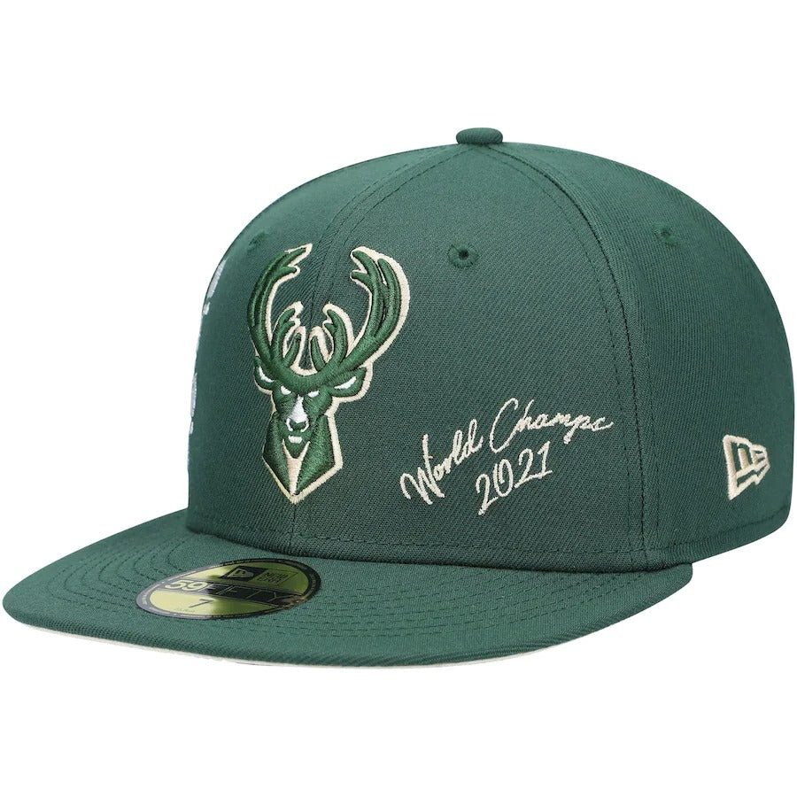 New Era Milwaukee Bucks Hunter Green 2021 NBA Finals Champions Icon 59FIFTY Fitted Hat