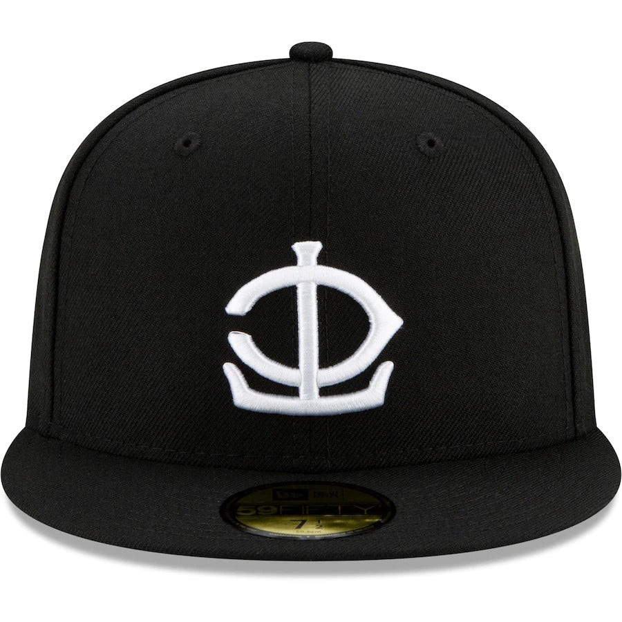 New Era Black Minnesota Twins Upside Down Logo 59FIFTY Fitted Hat
