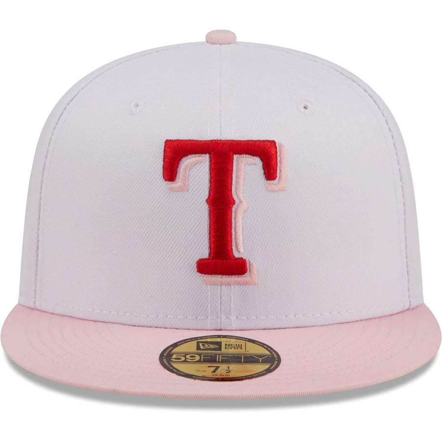 New Era Texas Rangers White/Pink Scarlet Undervisor 59FIFTY Fitted Hat