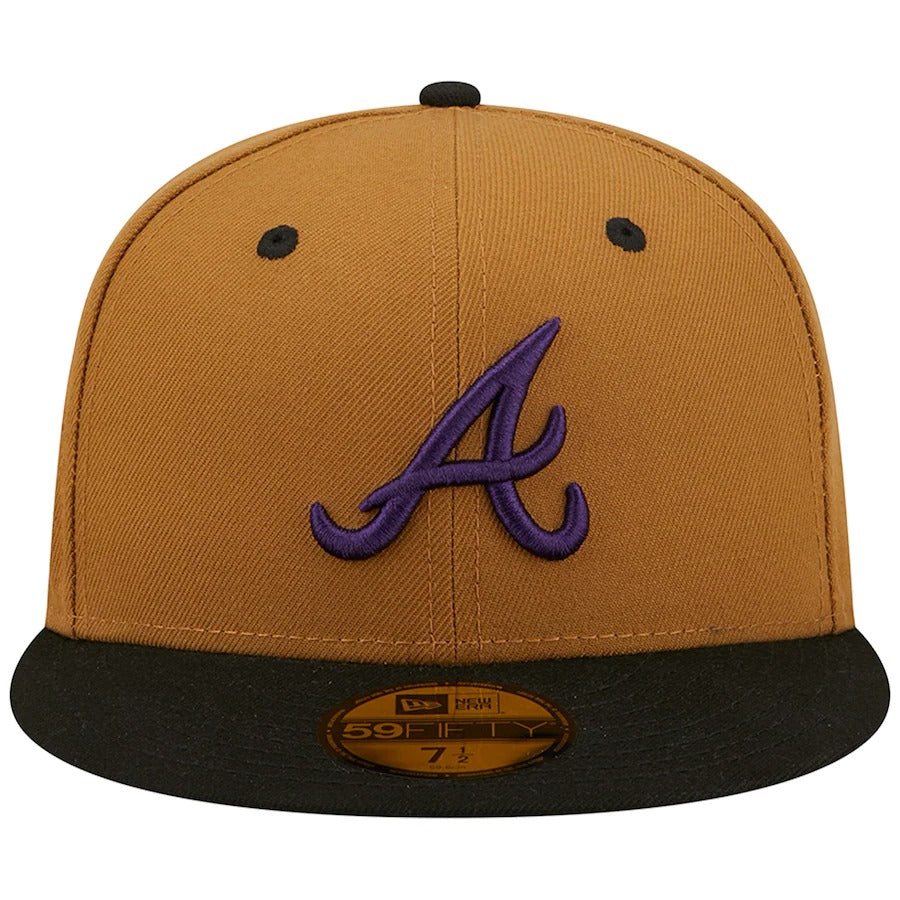 New Era Atlanta Braves Tan/Black 30th Season Purple Undervisor 59FIFTY Fitted Hat