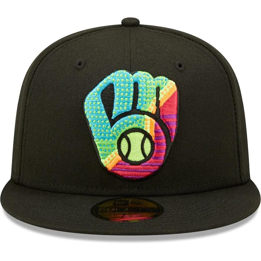 New Era Black Milwaukee Brewers Neon Fill 59FIFTY Fitted Hat