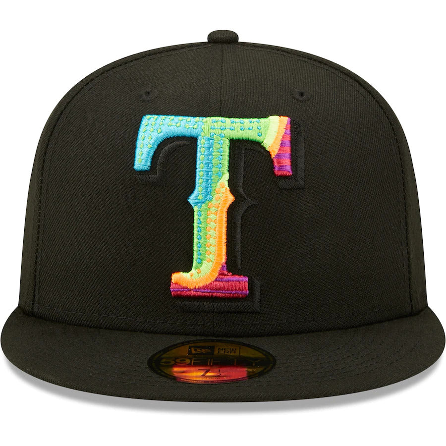 New Era Black Texas Rangers Neon Fill 59FIFTY Fitted Hat