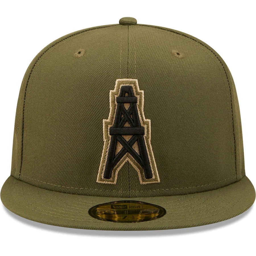 New Era Houston Oilers Olive Gridiron Classics Established 1960 Camo Undervisor 59FIFTY Fitted Hat
