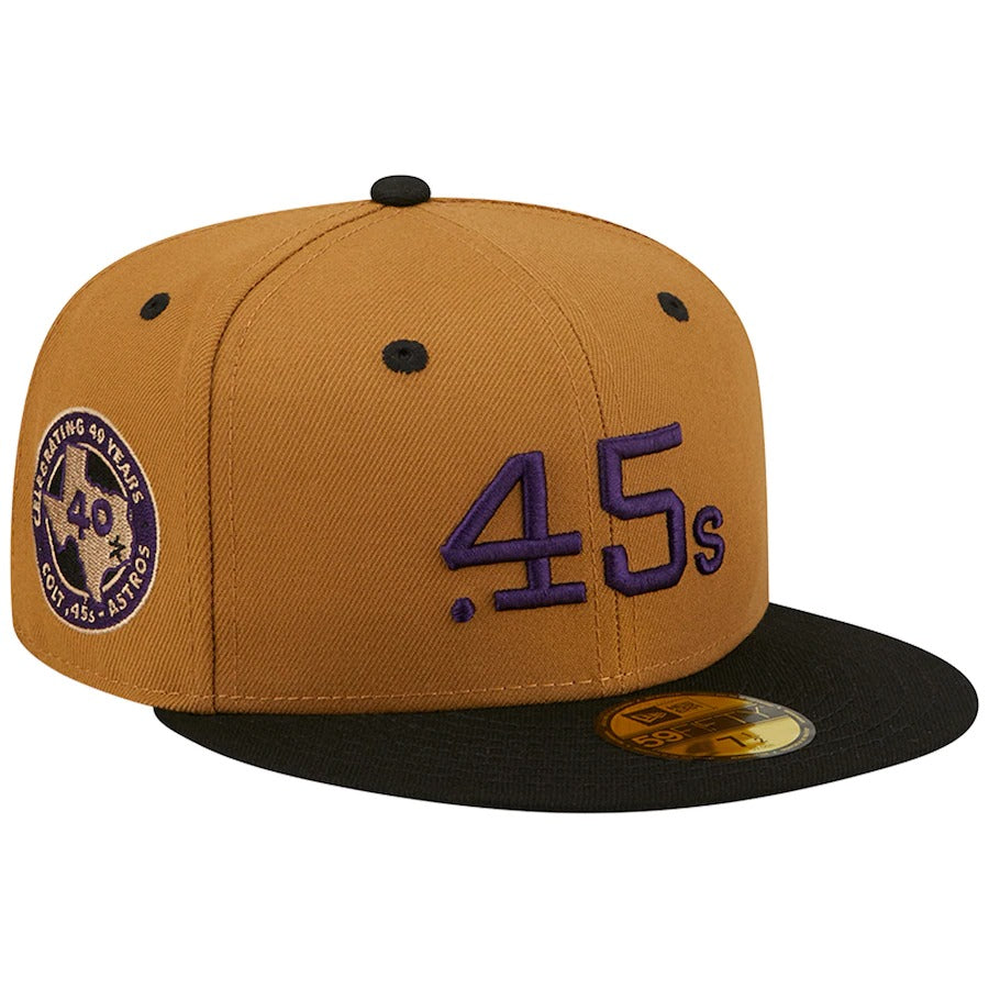 New Era Houston Colt .45's Tan/Black 40th Anniversary Cooperstown Collection Purple Undervisor 59FIFTY Fitted Hat
