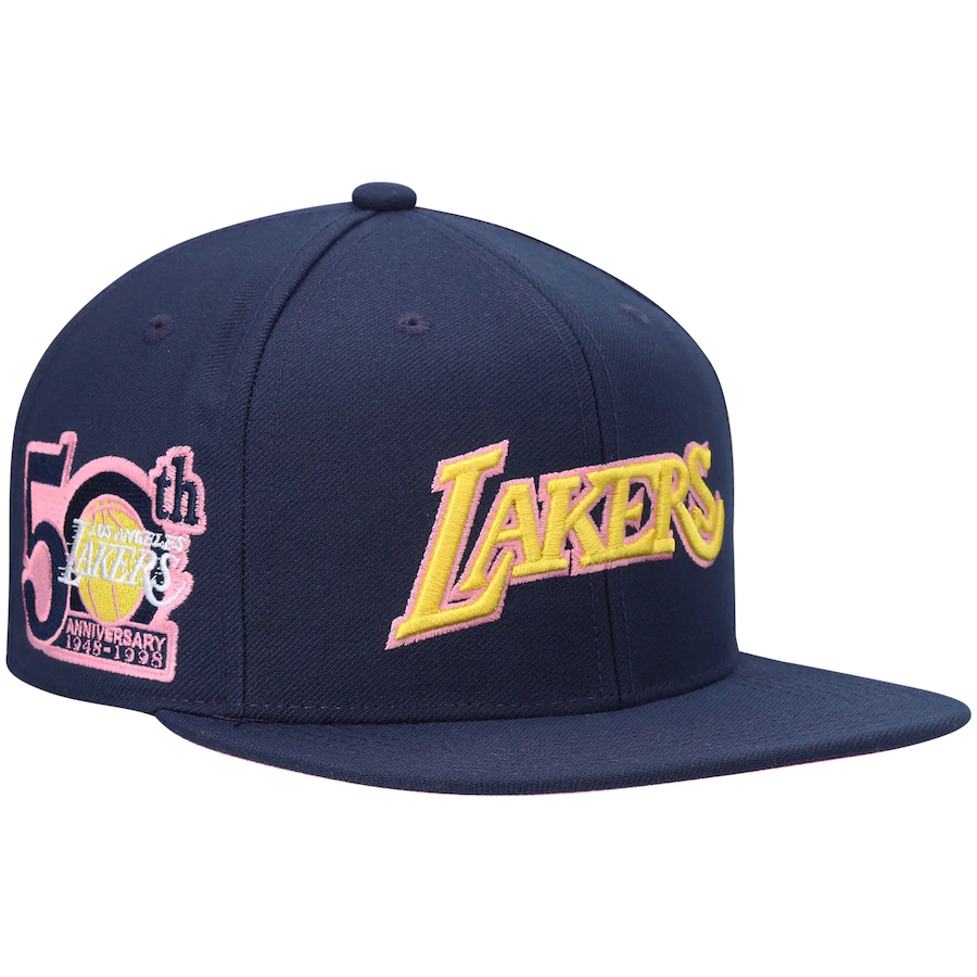 Mitchell & Ness Los Angeles Lakers Navy 50th Anniversary Burnt Sunrise Fitted Hat