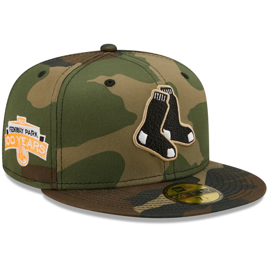 New Era Boston Red Sox Camo Fenway Park 100th Anniversary Flame Undervisor 59FIFTY Fitted Hat
