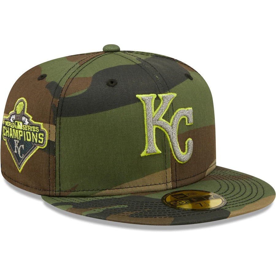 New Era Kansas City Royals Camo Cooperstown Collection 2015 World Series Woodland Reflective Undervisor 59FIFTY Fitted Hat