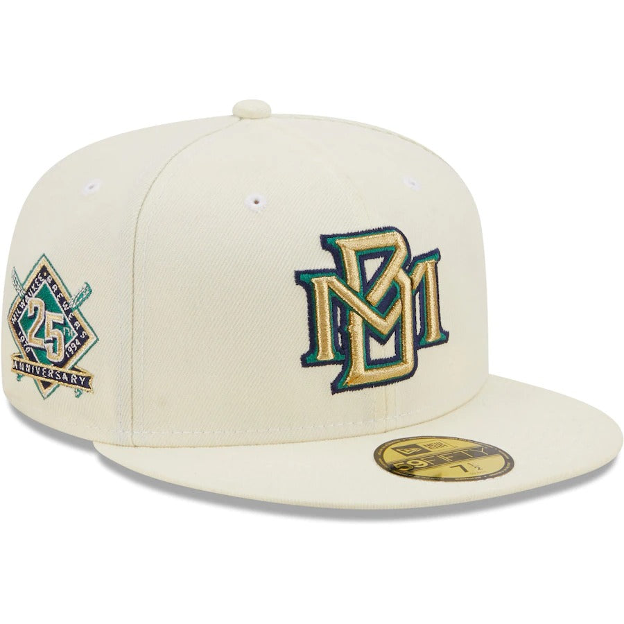 New Era Milwaukee Brewers Cream 25th Anniversary Chrome Alternate Undervisor 59FIFTY Fitted Hat