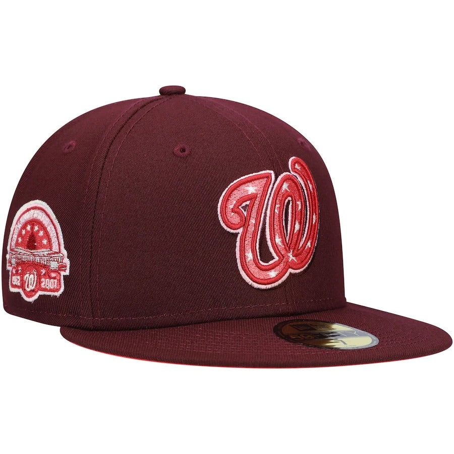 New Era Washington Nationals Maroon Color Fam Lava Red Undervisor 59FIFTY Fitted Hat