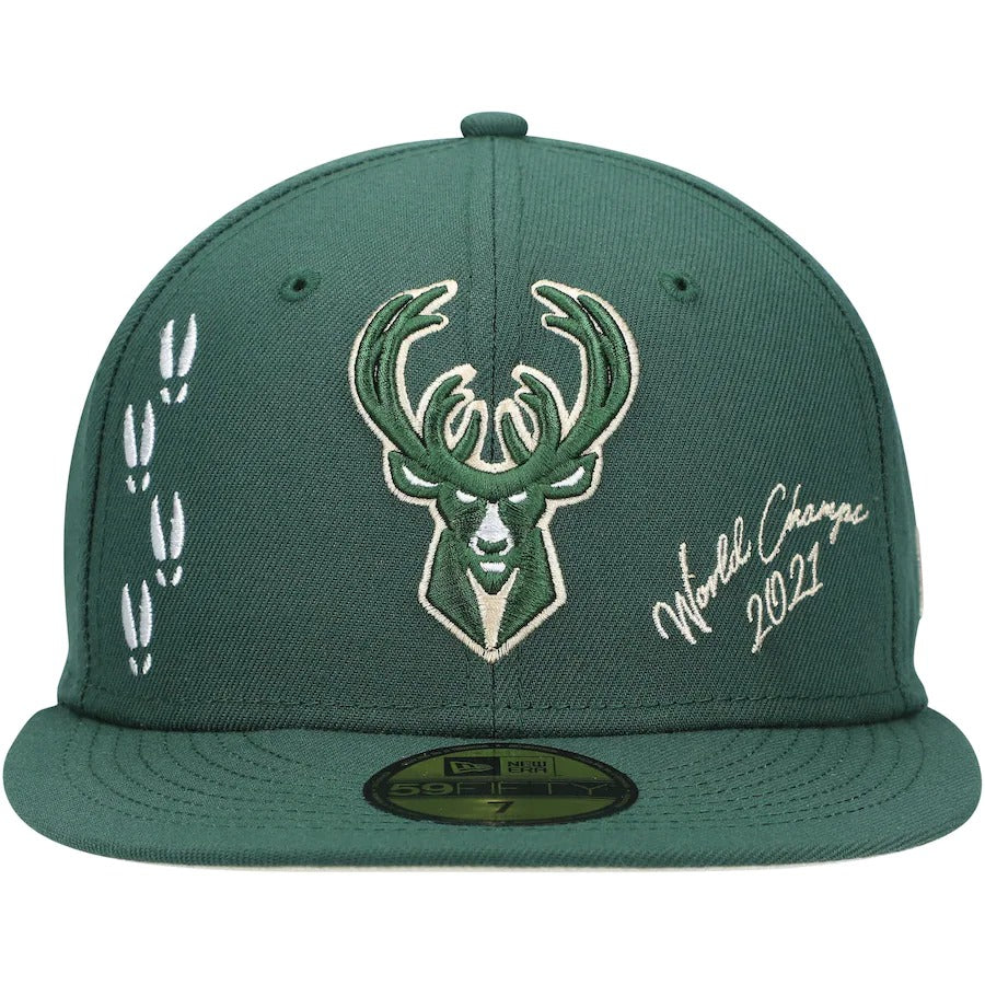 New Era Milwaukee Bucks Hunter Green 2021 NBA Finals Champions Icon 59FIFTY Fitted Hat
