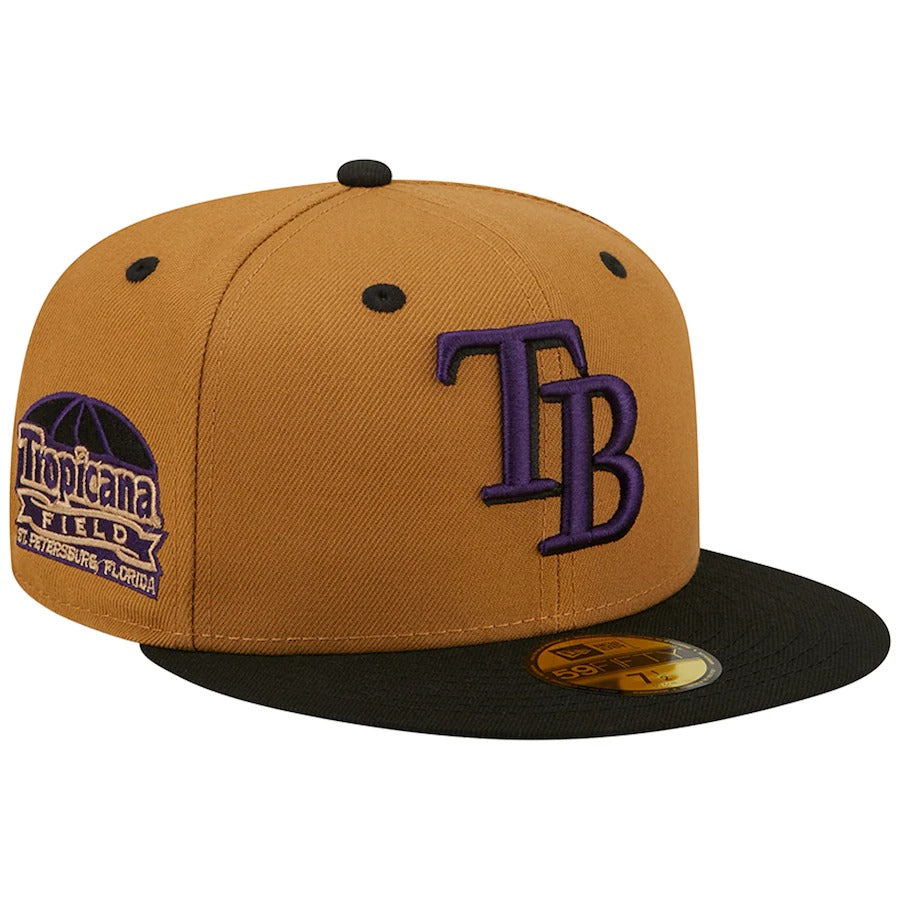 New Era Tampa Bay Rays Tan/Black Tropicana Field Purple Undervisor 59FIFTY Fitted Hat