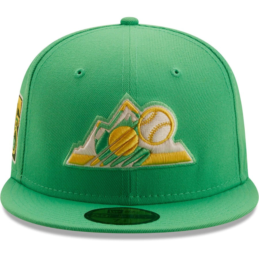 New Era Colorado Rockies Kelly Green 25th Anniversary Side Patch Yellow Undervisor 59FIFTY Fitted Hat