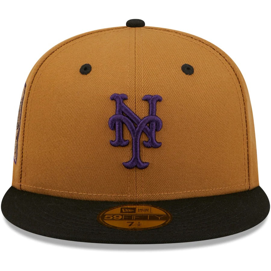 New Era New York Mets Tan/Black Miracle Mets 25th Anniversary Cooperstown Collection Purple Undervisor 59FIFTY Fitted Hat
