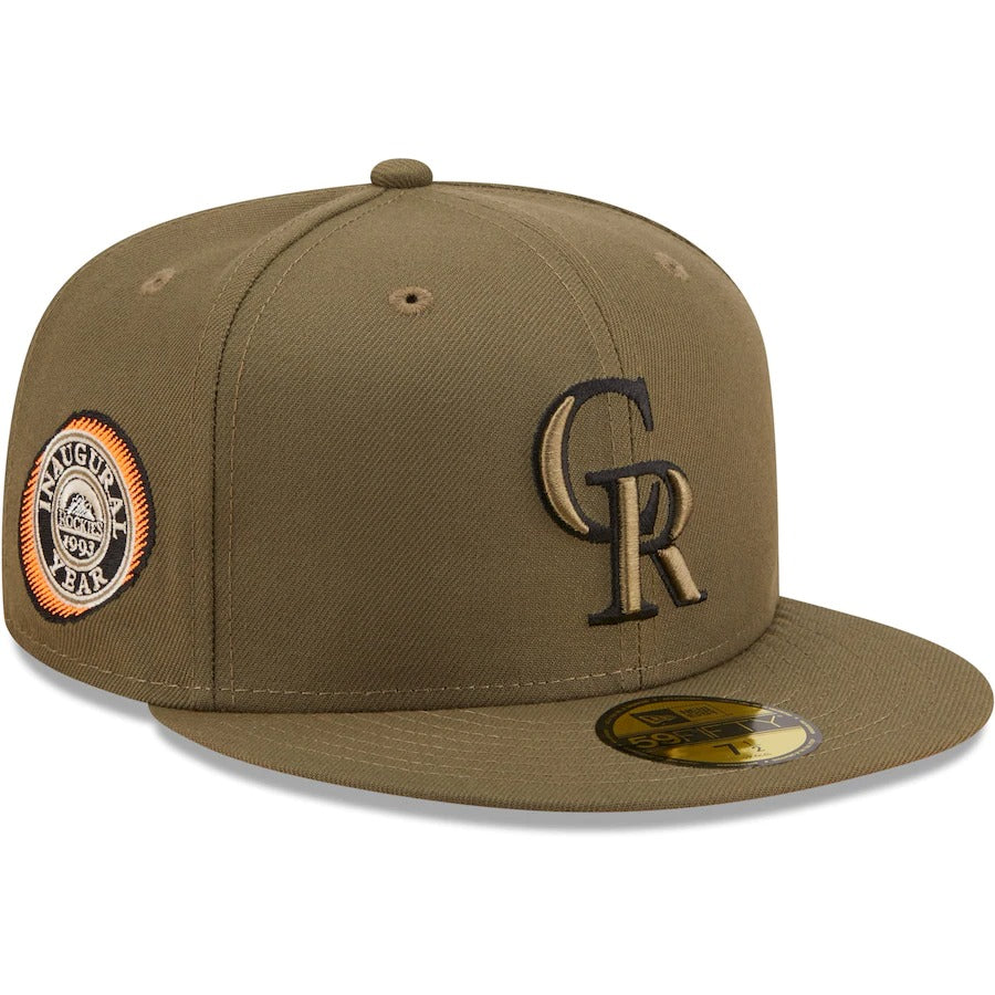 New Era Colorado Rockies Olive 1993 Inaugural Season Hunter Flame Undervisor 59FIFTY Fitted Hat