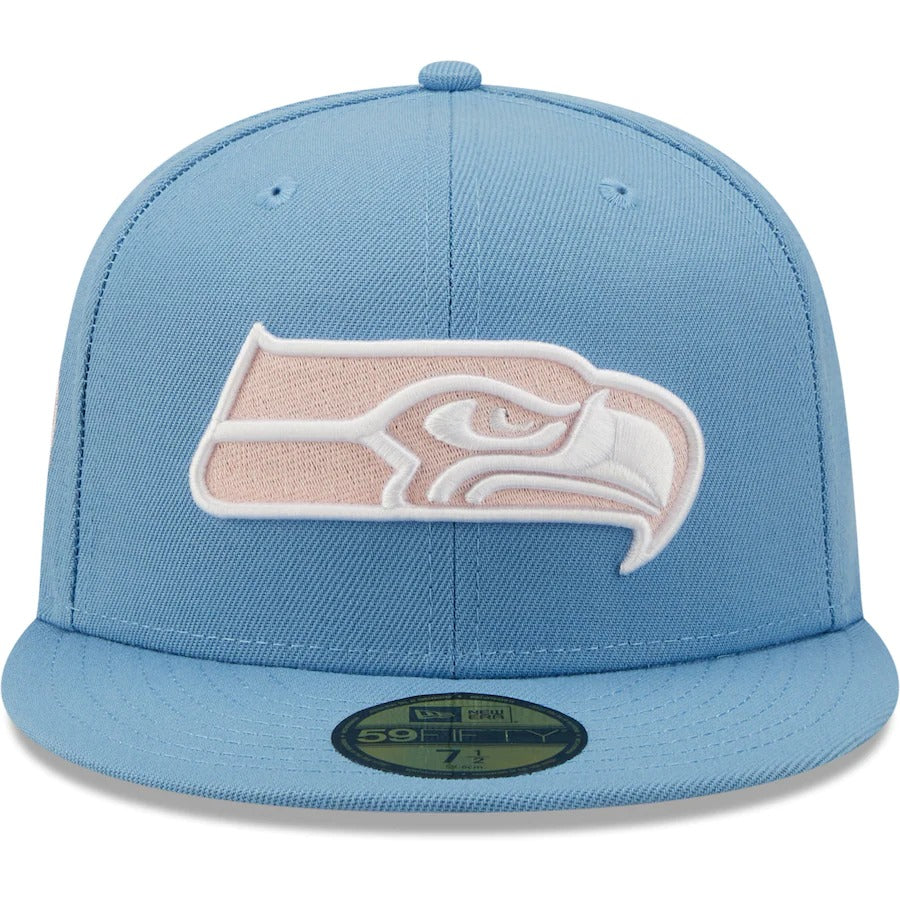 New Era Seattle Seahawks Light Blue 25th Anniversary Pink Undervisor 59FIFTY Fitted Hat