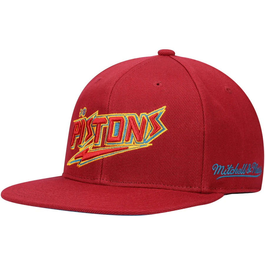 Mitchell & Ness x Lids Detroit Pistons Red 35th Anniversary Hardwood Classics Northern Lights Fitted Hat
