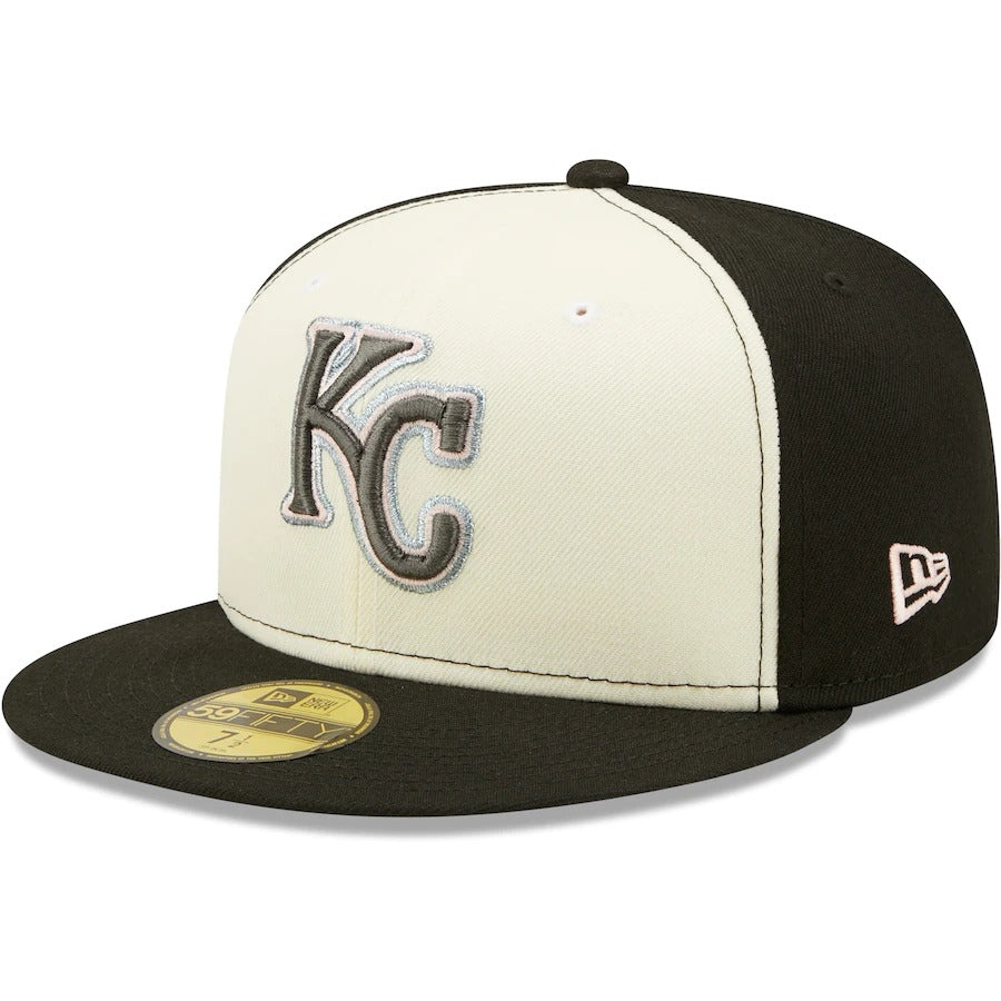 New Era Kansas City Royals Cream/Black Kauffman Stadium 25th Anniversary Pink Undervisor 59FIFTY Fitted Hat