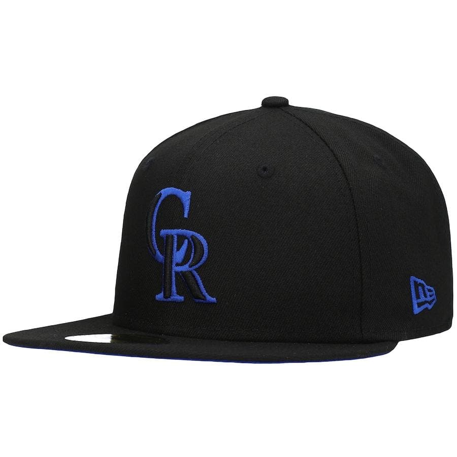 New Era Colorado Rockies Black World Series 2007 World Series Patch Royal Under Visor 59FIFTY Fitted Hat