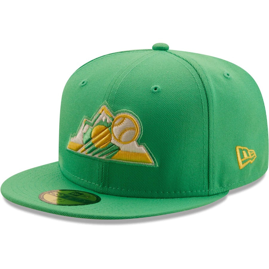 New Era Colorado Rockies Kelly Green 25th Anniversary Side Patch Yellow Undervisor 59FIFTY Fitted Hat