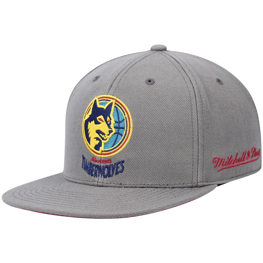 Mitchell & Ness Minnesota Timberwolves Charcoal Hardwood Classics Carbon Cabernet 20 Seasons Fitted Hat