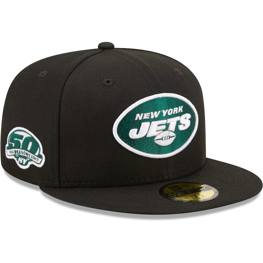 New Era Black New York Jets 50th Anniversary Patch 59FIFTY Fitted Hat
