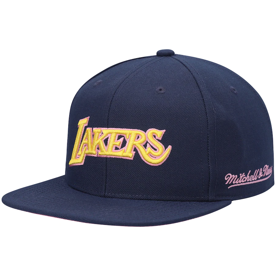 Mitchell & Ness Los Angeles Lakers Navy 50th Anniversary Burnt Sunrise Fitted Hat