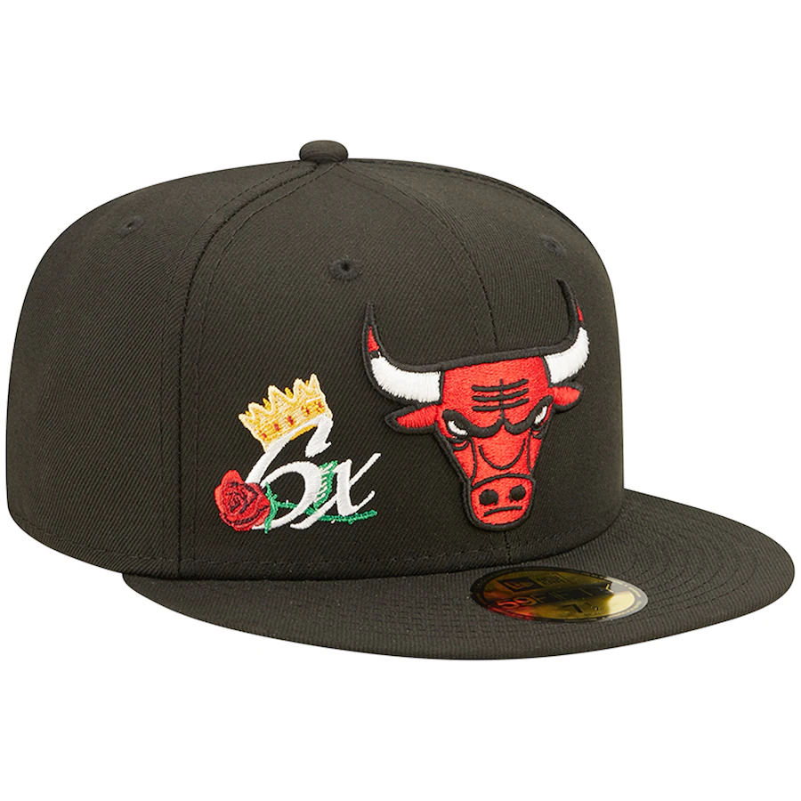 New Era Chicago Bulls Black 6x NBA Finals Champions Crown 59FIFTY Fitted Hat