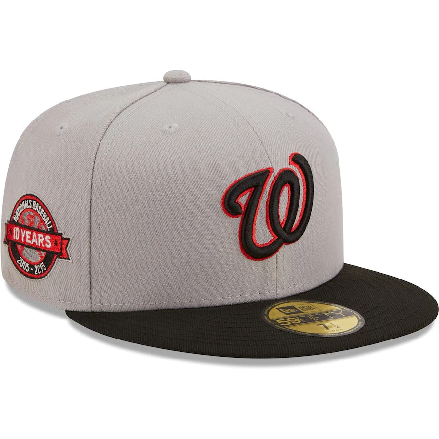 New Era Washington Nationals Gray/Black 10th Anniversary Red Undervisor 59FIFTY Fitted Hat