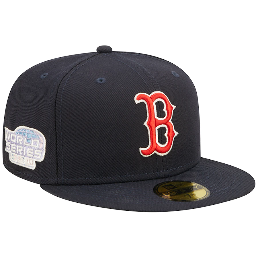 New Era Boston Red Sox Navy Pop Sweatband Undervisor 2004 MLB World Series Cooperstown Collection 59FIFTY Fitted Hat