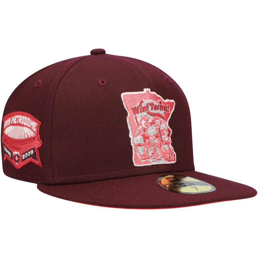 New Era Minnesota Twins Maroon Color Fam Lava Red Undervisor 59FIFTY Fitted Hat