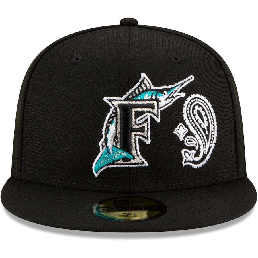 New Era Black Miami Marlins Patchwork Undervisor 59FIFTY Fitted Hat
