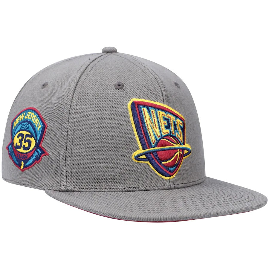 Mitchell & Ness New Jersey Nets Charcoal Hardwood Classics Carbon Cabernet 35 Years Fitted Hat