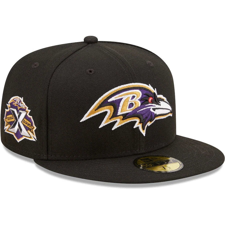New Era Black Baltimore Ravens 10th Anniversary Patch 59FIFTY Fitted Hat