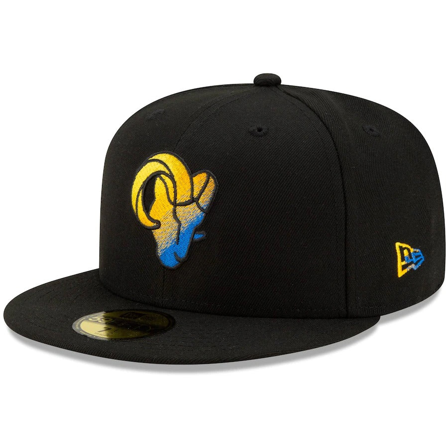 New Era Black Los Angeles Rams Logo Color Dim 59FIFTY Fitted Hat