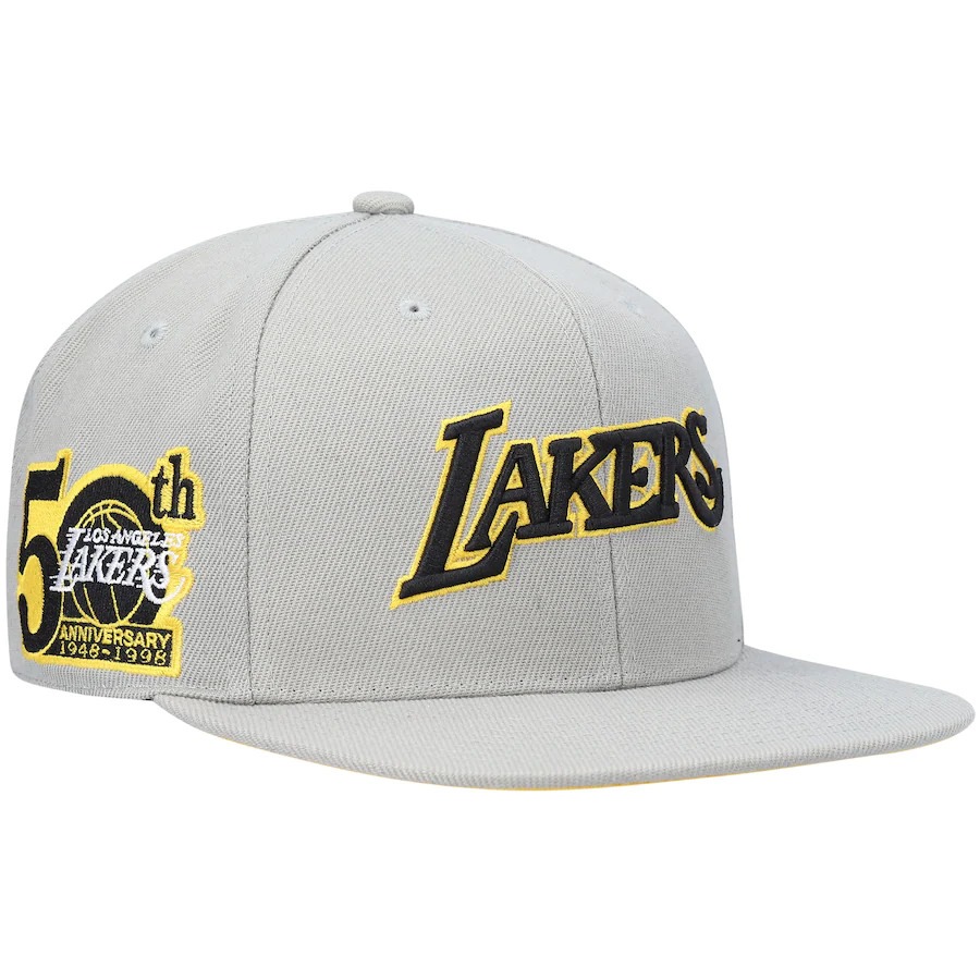 Mitchell & Ness Los Angeles Lakers Gray 50th Anniversary Hardwood Classics Fitted Hat