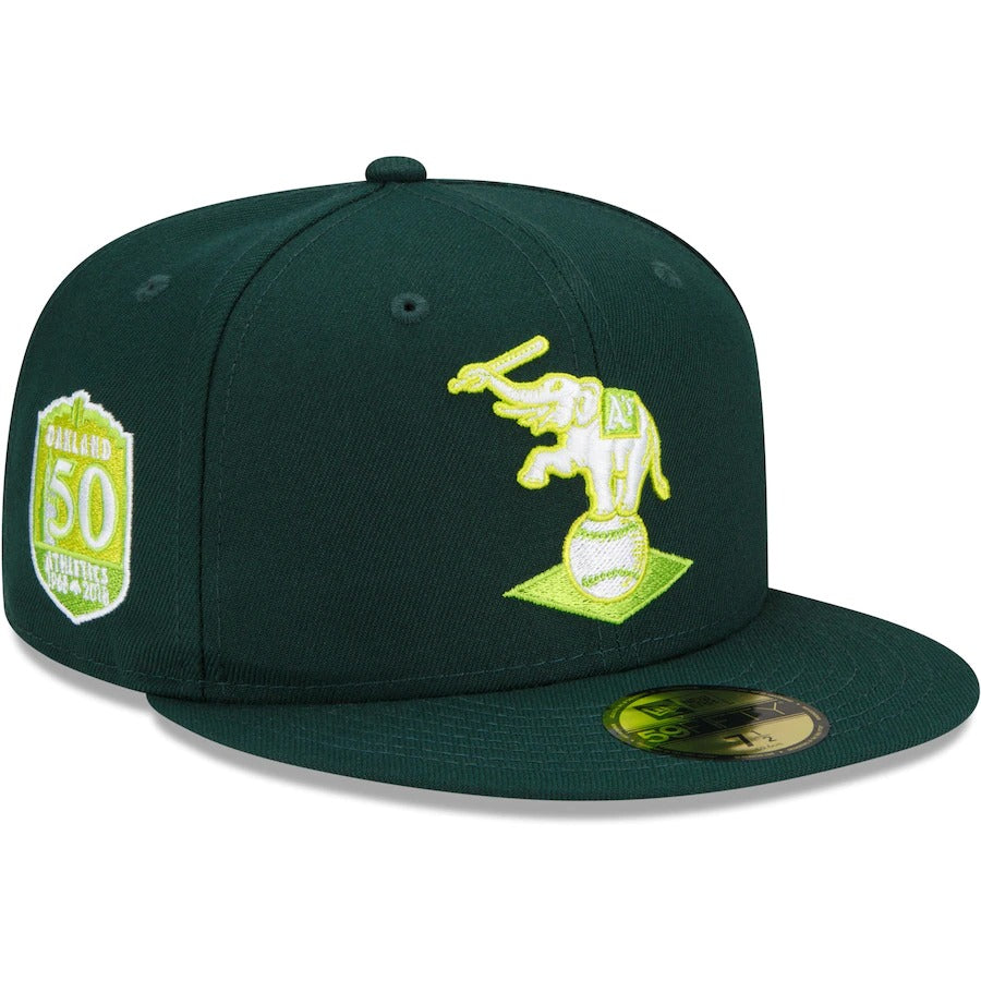 New Era Oakland Athletics Green 50th Anniversary Color Fam Lime Undervisor 59FIFTY Fitted Hat