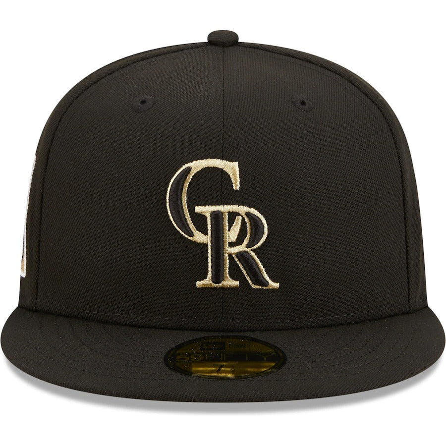 New Era Colorado Rockies Black 25th Anniversary Metallic Gold Undervisor 59FIFTY Fitted Hat