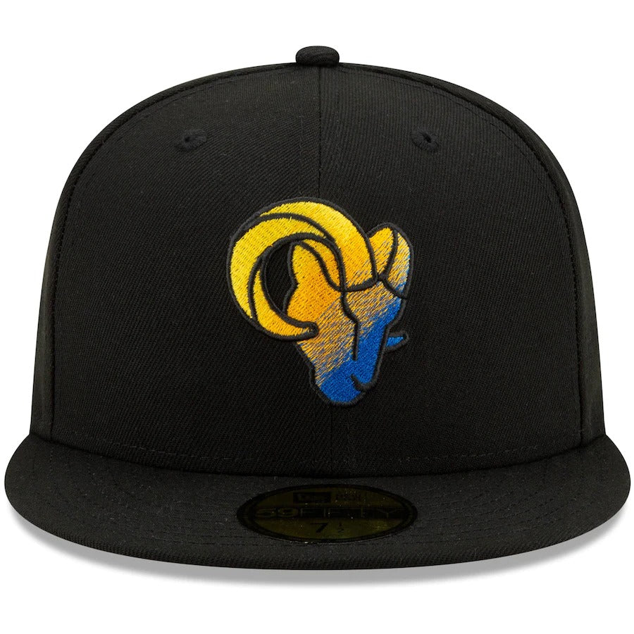 New Era Black Los Angeles Rams Logo Color Dim 59FIFTY Fitted Hat