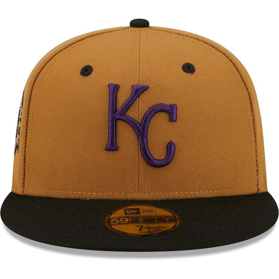 New Era Kansas City Royals Tan/Black 40th Anniversary Cooperstown Collection Purple Undervisor 59FIFTY Fitted Hat