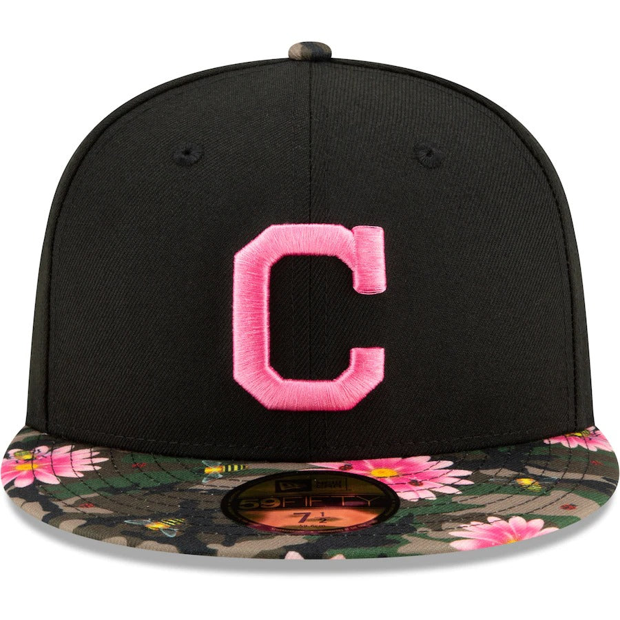 New Era Black Cleveland Indians Floral Morning 59FIFTY Fitted Hat