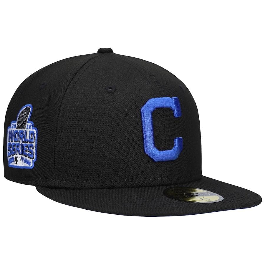 New Era Cleveland Indians Black World Series 2016 World Series Patch Royal Under Visor 59FIFTY Fitted Hat