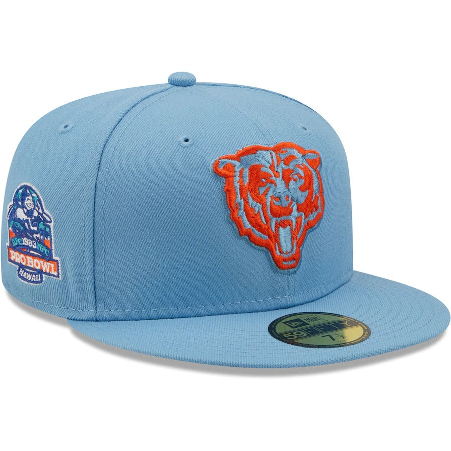 New Era Light Blue Chicago Bears 1983 Pro Bowl Side Patch Orange Undervisor 59FIFY Fitted Hat