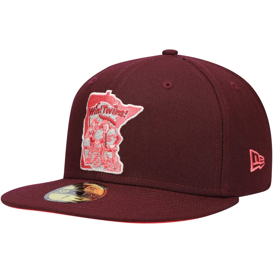 New Era Minnesota Twins Maroon Color Fam Lava Red Undervisor 59FIFTY Fitted Hat