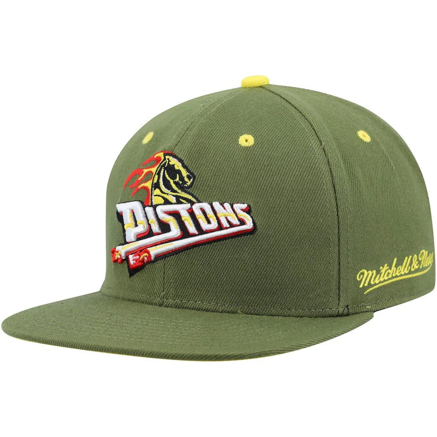 Mitchell & Ness x Lids Detroit Pistons Olive 50th Anniversary Hardwood Classics Dusty Fitted Hat