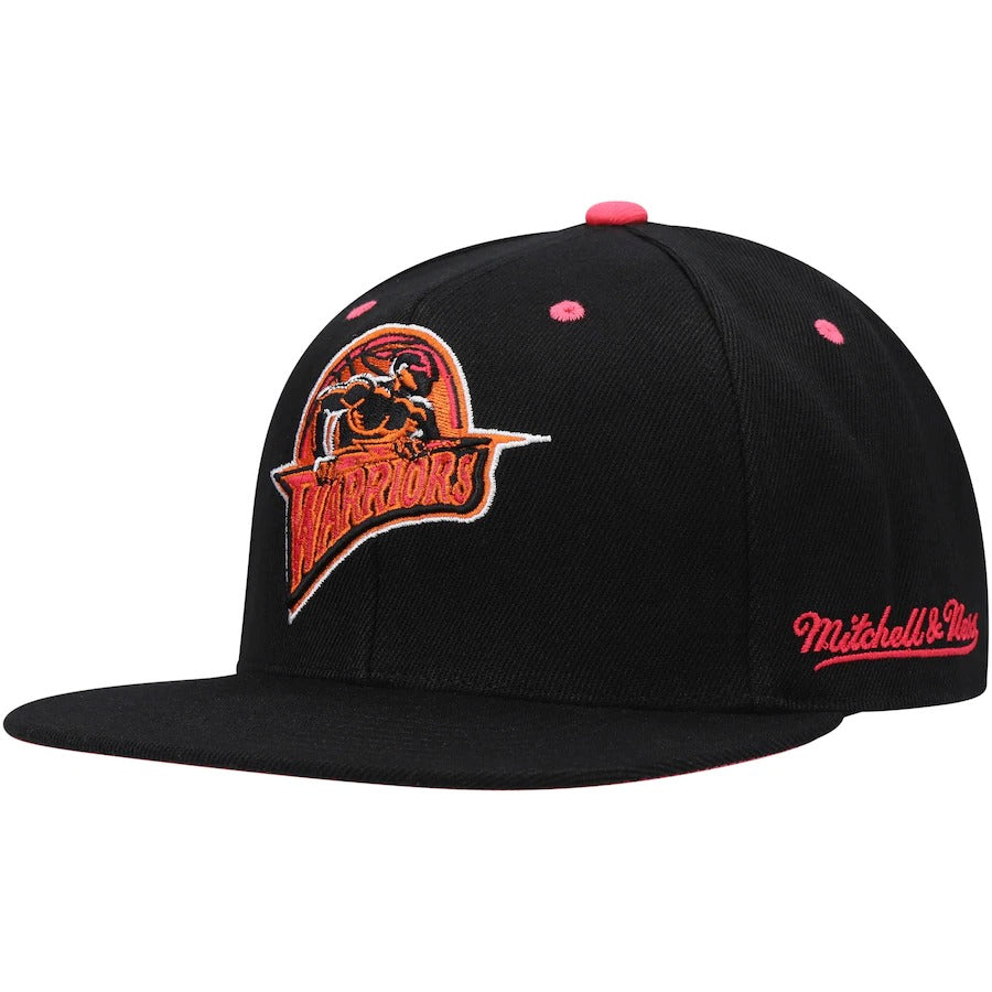 Mitchell & Ness x Lids Golden State Warriors Black Hardwood Classics Sunset Fitted Hat