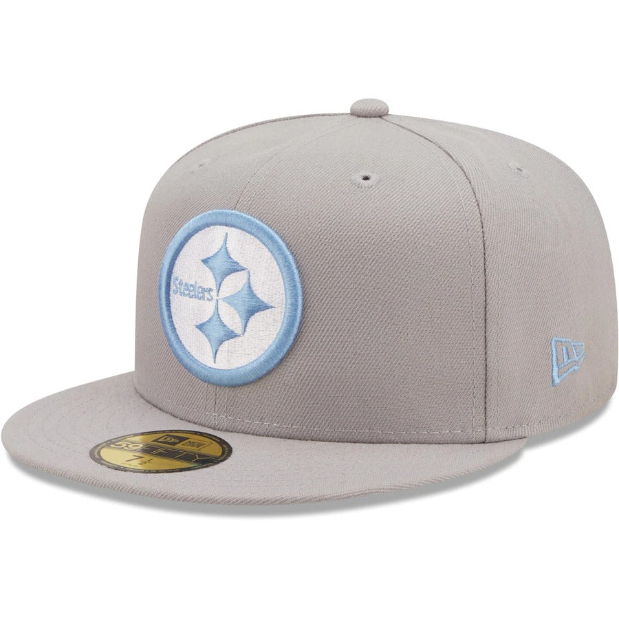 New Era Pittsburgh Steelers Gray Super Bowl XIV Sky Blue Undervisor 59FIFTY Fitted Hat