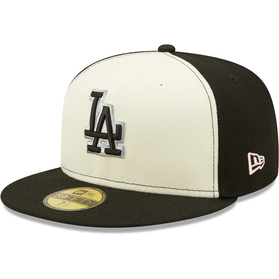 New Era Los Angeles Dodgers Cream/Black 50th Anniversary Pink Undervisor 59FIFTY Fitted Hat