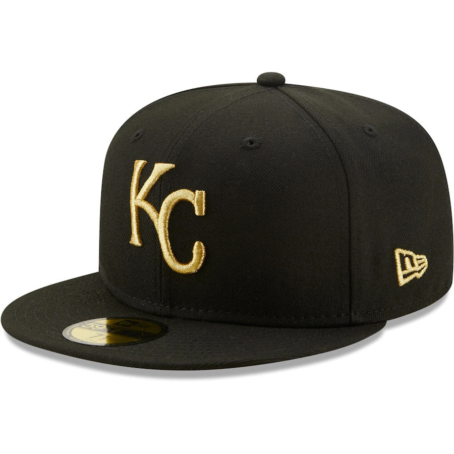 New Era Black Kansas City Royals 40th Anniversary Metallic Gold Undervisor 59FIFTY Fitted Hat